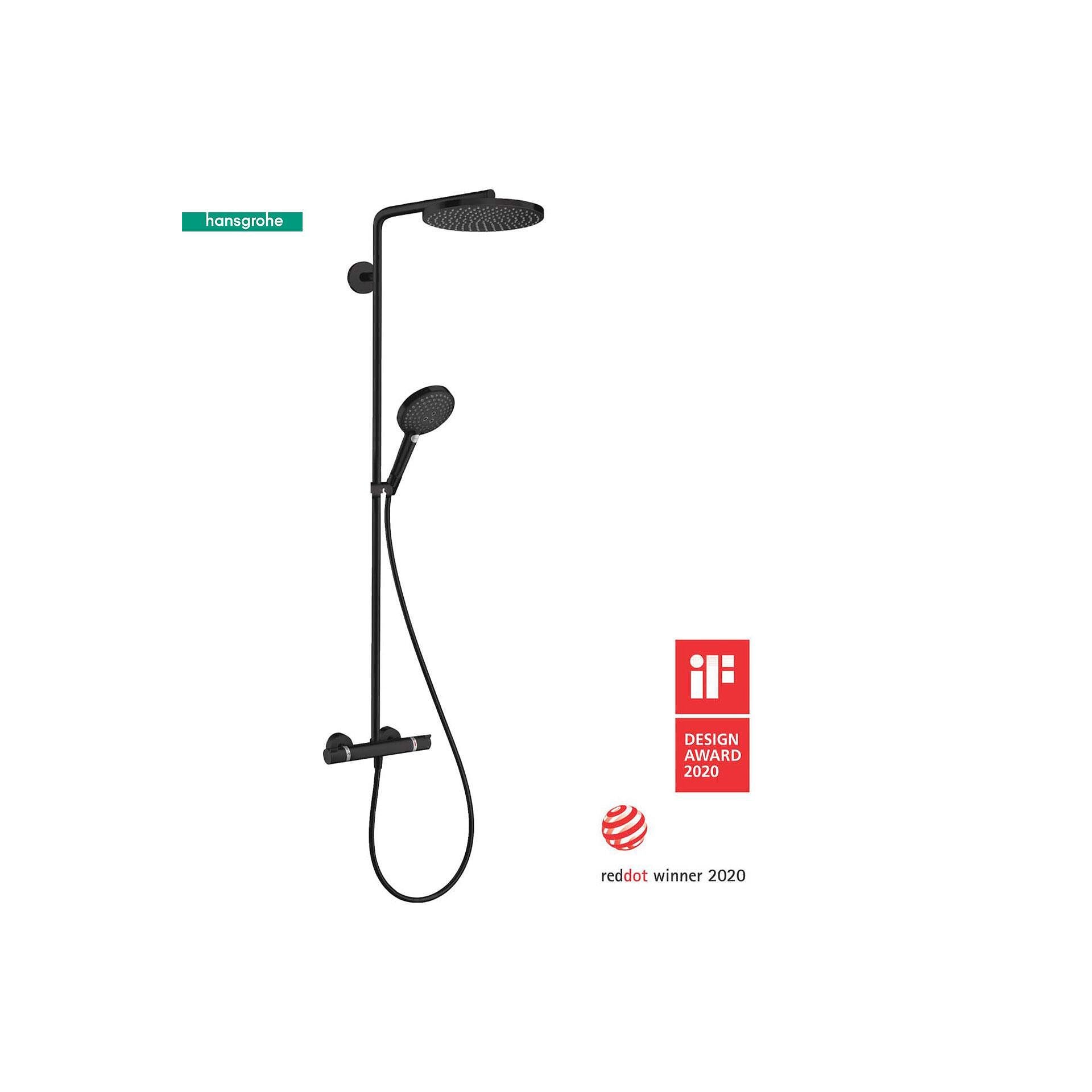 Душ система с термостат, черен мат | HANSGROHE